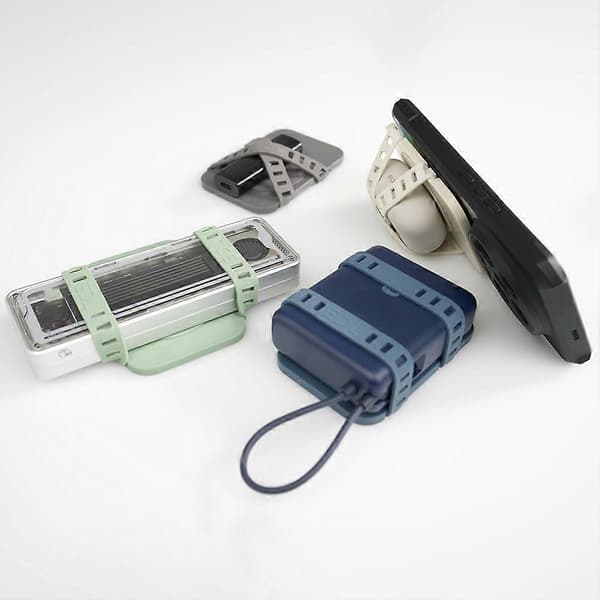 Multifunktionel Strip Clip Etui Telefon Audio Dekoder Opbevaringstaske USB Lomme Telefon Taske Magnetisk Elastisk Rem Sæt Blå Blue