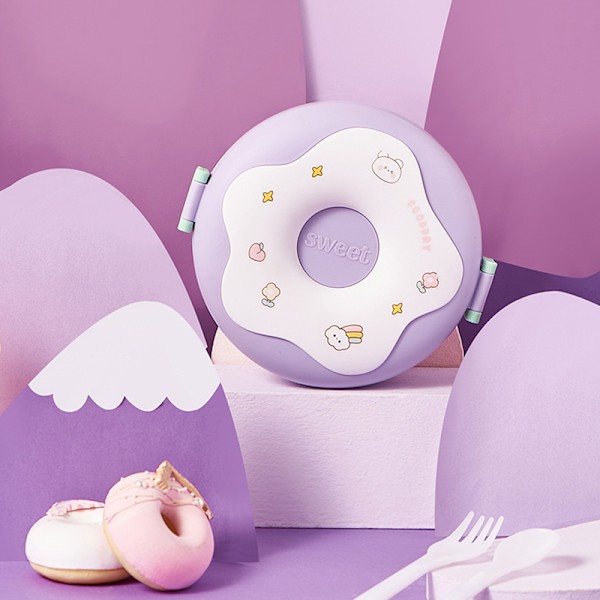 Lunchbox för barn, skolbarn, mellanmålslåda, donut, läcksäker Purple