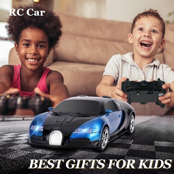Kauko-ohjattava auto, 1:18 Muuntuva lelu kauko-ohjattava muuntautuva auto, 2-in-1 Muuntajarobottilelu 2,4 GHz:n kaukosäätimellä Blå - Bugatti Veyron