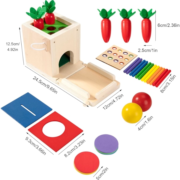 Montessori-leketøy i tre for småbarn 1 år gammel, objektpermanensboks, myntboks, gulrothøst, sorteringsspill Læringsfargespill