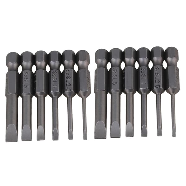 12 stk S2 Legert Stål Sekskant Skaft Flat Skrutrekker Bits 1/4 Tomme
