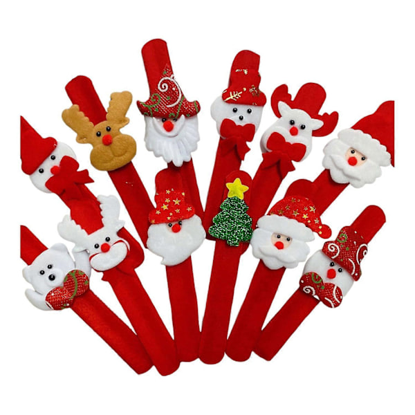 10 Pcs Christmas LED Slap Bracelets Flannel Wristband Holiday Accessories Snowman Santa Tree