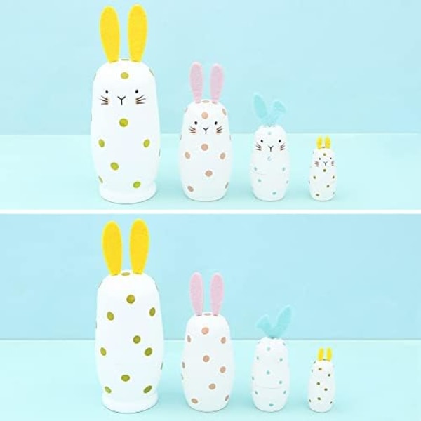Set med 4 Kaninryska Nesting Dolls, Påskprickig Kanin Trämatryoshka Nesting Dolls för Barn Stapling Jul Födelse
