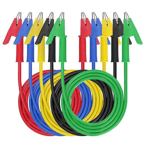 5 STK Dobbeltendede Krokodille Alligator Clips Test Ledningskabel med Isolator Clips