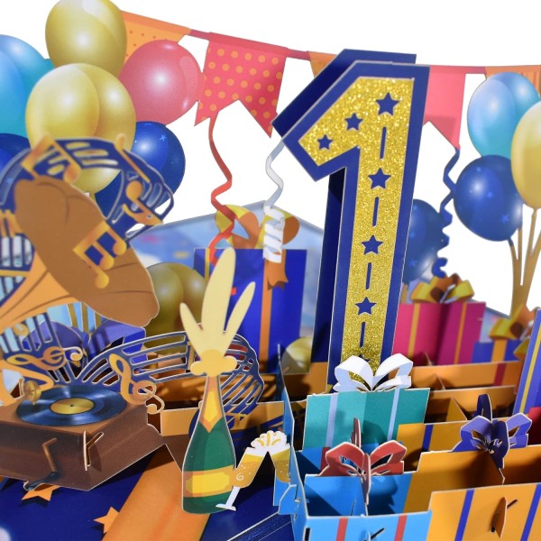 Pop-up syntymäpäiväkortti - 1 3D-onnittelukortti - Syntymäpäiväkortti - Onnittelukortti