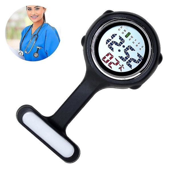 Elektronisk multifunktionelt sygeplejerske ur Silikone sygeplejerske ur Lysende alarm kronograf digitalt brystur Black