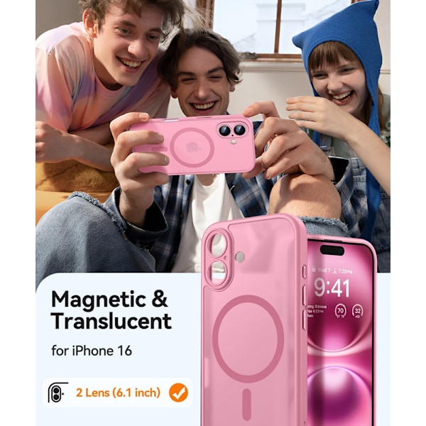 Magnetisk skal til iPhone 16 Pro Max med fuldstændig kamerabeskyttelse [Kompatibel med MagSafe] [Gennemsigtig mat] Beskyttende telefoncover, varmrosa Clea Clear iPhone 14 Pro