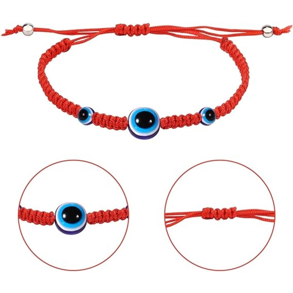 2kpl Evil Eye Rannekoru, Three Eyes Evil Eye Rannekoru Säädettävä Nylon String Eye Rannekoru Naisille Miehille Tytöille Pojille (punainen)