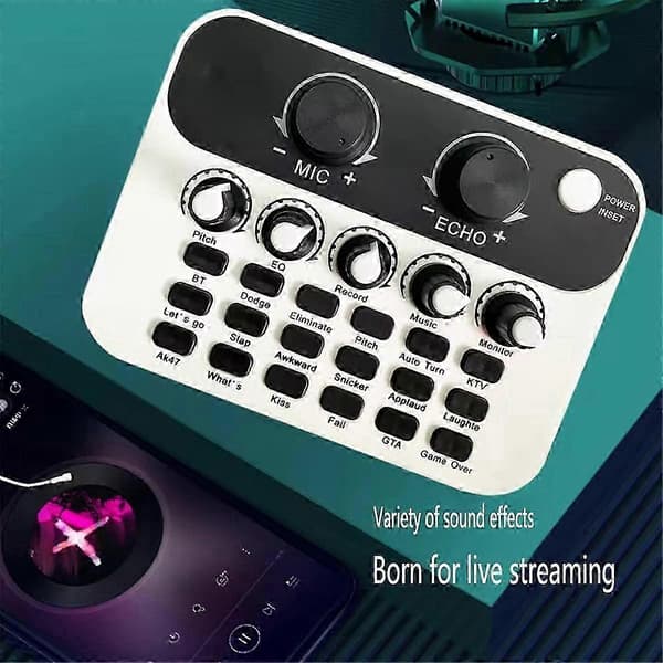 Mini lydgrensesnitt Podcastmikser for PC og telefonkringkastingsopptakseffekter Vit