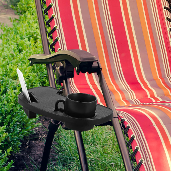 Oval Zero Gravity-kopphållare med plats för mobil enhet och snacksbricka för solstol Camping Trädgård Fiske utomhusaktiviteter