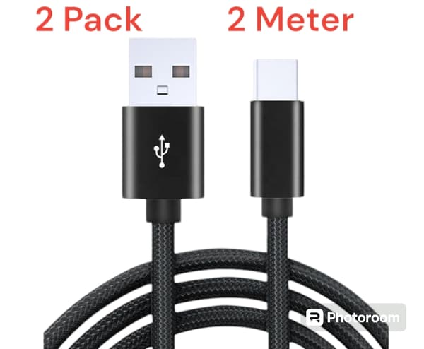 2-PAK Hurtiglading 2M USB-C kabel /lader / ladeledning Svart black