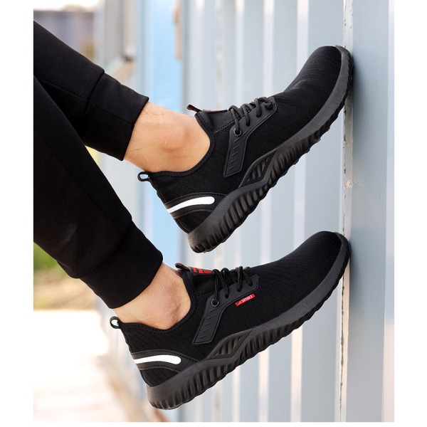 Sikkerhedssko Mænd Kvinder Letvægts Arbejdssko Byggepladser Ståltåkappe Anti-Slip Støvler Trekking Sneakers Sort 41 EU
