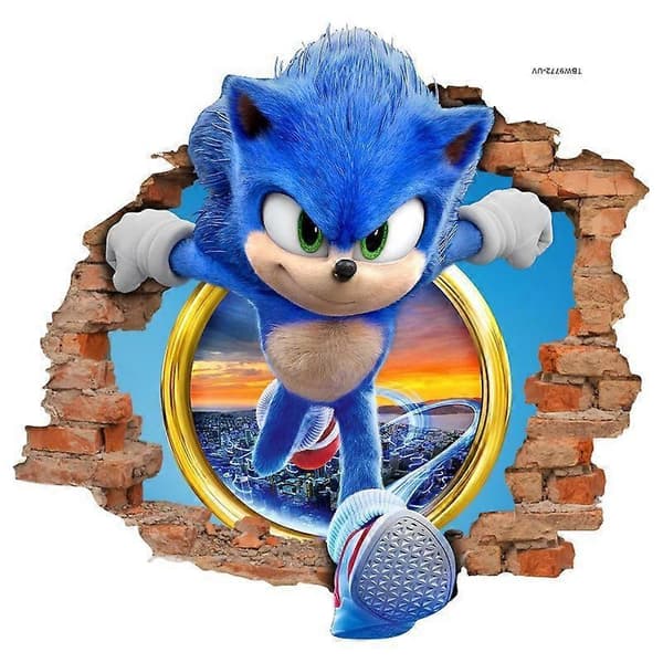 Sonic väggdekor sticker, tecknad bakgrundsvägg för barnrum