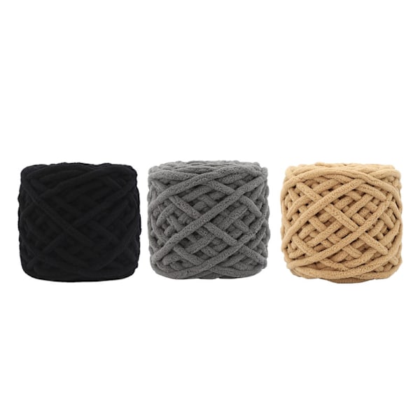 3 Ruller Super Chunky Garn Khaki Grå Svart Farge Hudvennlig Bred Bruk Tykt Strikkegarn for Skjerf Tøfler Matter