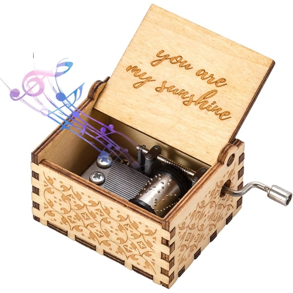 Olet My Sunshine puinen musiikkilaatikko, vintage laserkaiverrettu puinen musiikkilaatikko lahjat syntymäpäiväksi / jouluksi / ystävänpäiväksi