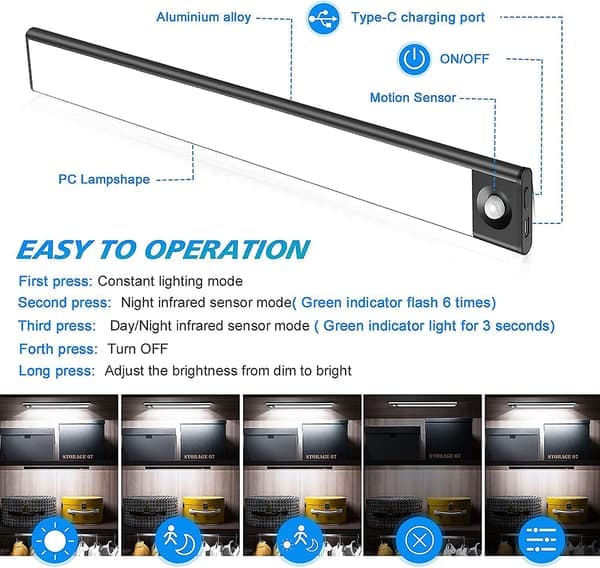 LED-sensorbelysning for skap, LED-belysning for skap med bevegelsessensor, belysning under skap