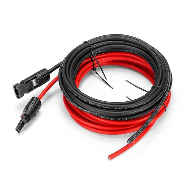 5 meter 12 AWG solpanel forlængerkabel, (5m rød + 5m sort)