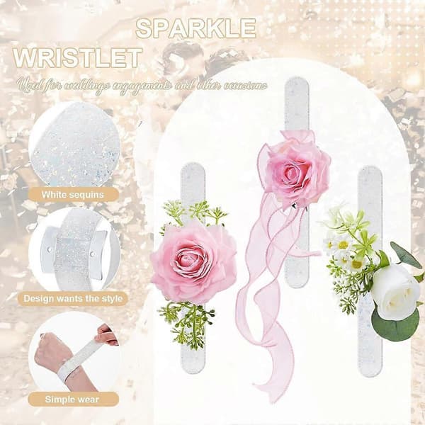 12 stykker Slaplet Håndleddscorsage Armbånd Håndleddsbånd Blomstercorsage Slaplets Bryllupsarmbånd DIY Håndledd