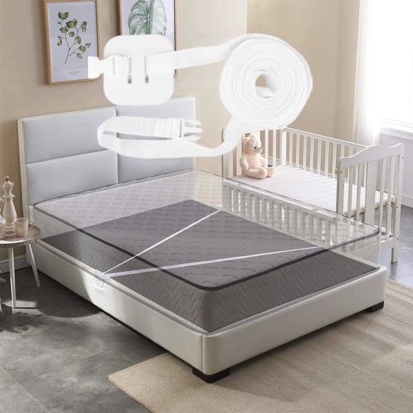Baby krybbe strop, 8M justerbar sideseng vedhæftning, universel sideseng beskyttelsesstrop til sengetøj Box Spring seng