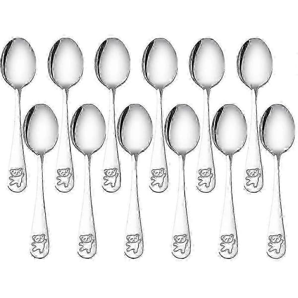 12 delar barnskedar i rostfritt stål, barnbestickskedar, säkert bestickset för barn och småbarn Silver