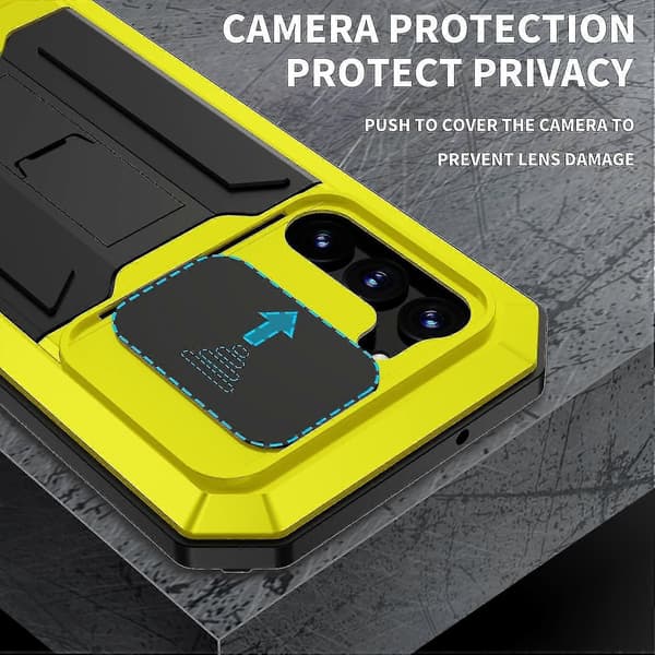 Military Shockproof Metal Case for Samsung Galaxy S23 Ultra/ S23+/ S23 with Screen Protector Holder/Lens Protector Yellow