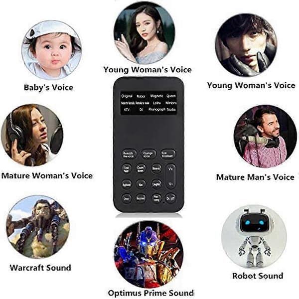 Stemmeeffektmikrofon med 8 moduser for telefonopptak og karaokesesjoner Black