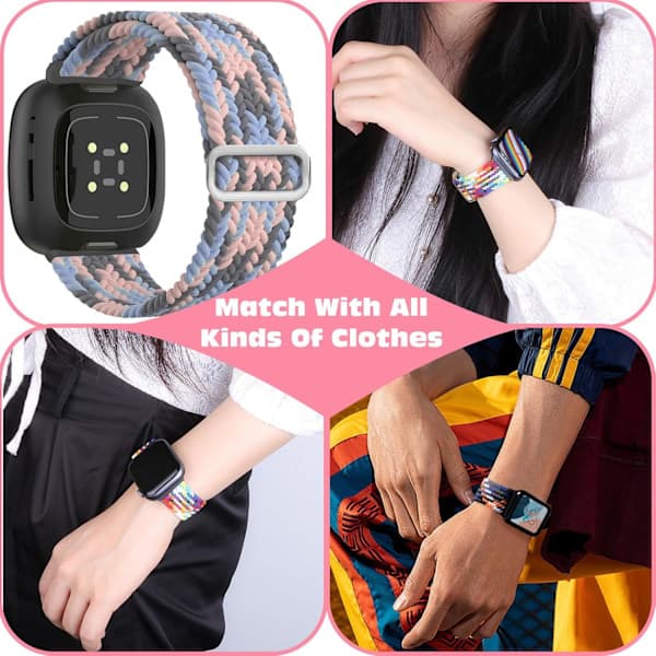 Nya heta varor 2026-2027 4 st elastiska nylonband kompatibla med Fitbit, Fitbit Versa 3 armband flätat nylon sport, Fitbit