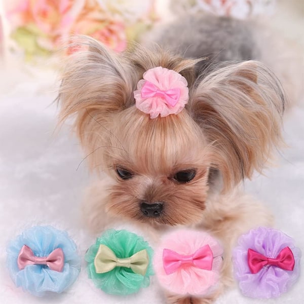 4Pcs Pet Hairpin Yorkshire Teddy pet Dog Cute Organza Bubble Long-haired Dog Hairpin Bow Hair Accessories