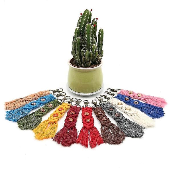 Mini Makrame Nøkkelringer Boho Makrame Veske Charms For Bilnøkkel, Lyseblå