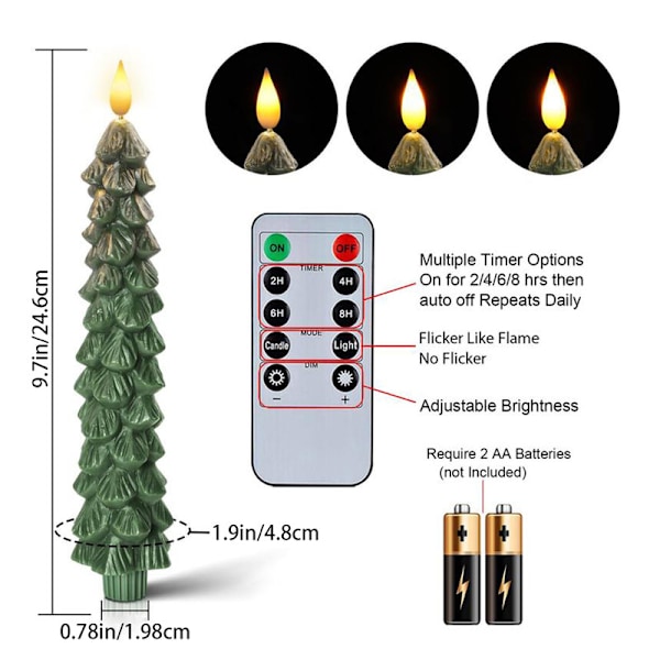 Fjernstyrte Flammeløse Spisse Lys For Tre Med Flimmereffekt LED Batteridrevne Lys 4pcs