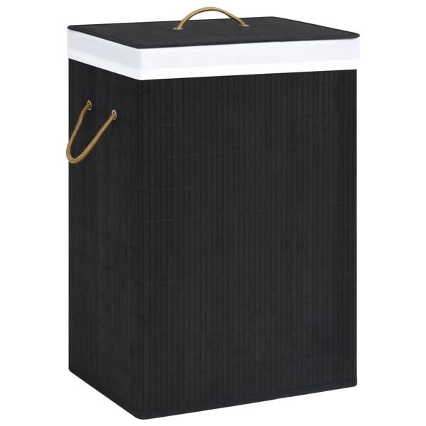 Bamboo Laundry Basket with 2 Sections Black 72 L Black