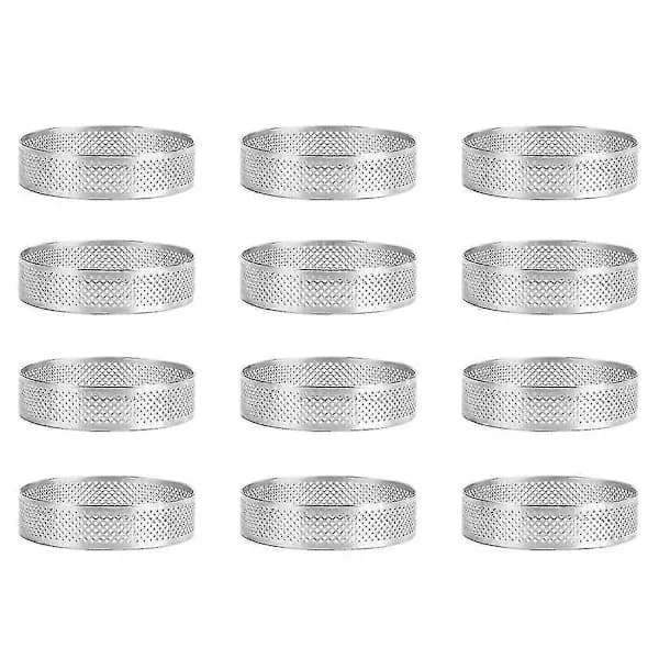 12-pak perforerede kageringe i rustfrit stål, non-stick bageforme til tærter, kager, mousse og desserter, 6 cm