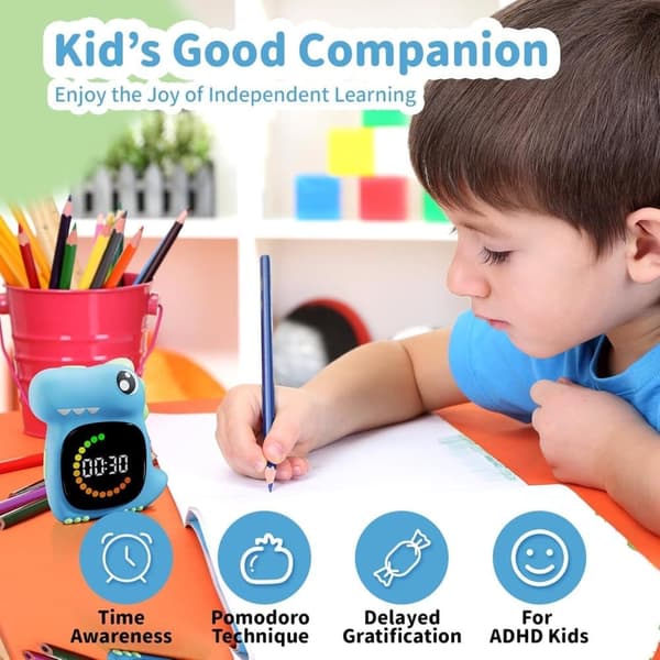 Visuell Timer for Barn – 100 Minutter Dinosaur LED Nedtelling, Stille og Pedagogisk for Hjem og Klasserom-rosa