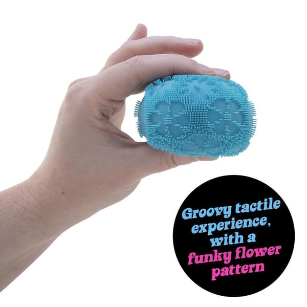 NeeDoh Fuzz Ball Flower Power - Sensory Toy Soft Cloud Squeeze - Patterns You Can See and Feel - Blue Blue