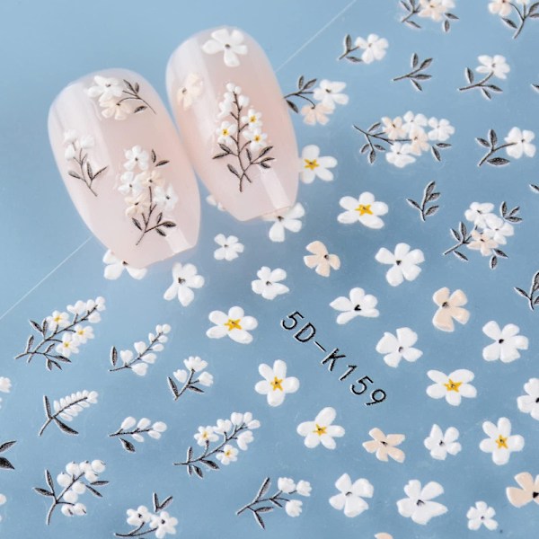 3 ark Blomster Nagelstickers 3D Nagelkonst Stickers 5D Nageldekoration Självhäftande Manikyrdesign för Kvinnor Flickor (Daisy)