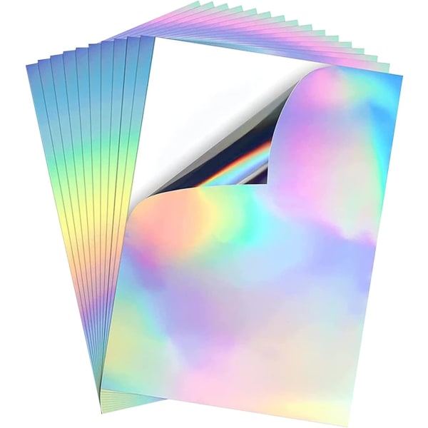 10 ark holografisk A4-utskrivbart vinylklistremerkepapir Hurtigtørkende vanntett regnbuevinylpapir for blekk- og laserskriver