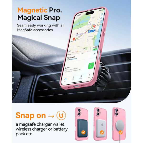 Magnetiskt skal för iPhone 16 Pro Max med fullständigt kameraskydd [Kompatibel med MagSafe] [Genomskinlig matt] Skyddande telefonfodral, varmrosa Pink Pink iPhone 16