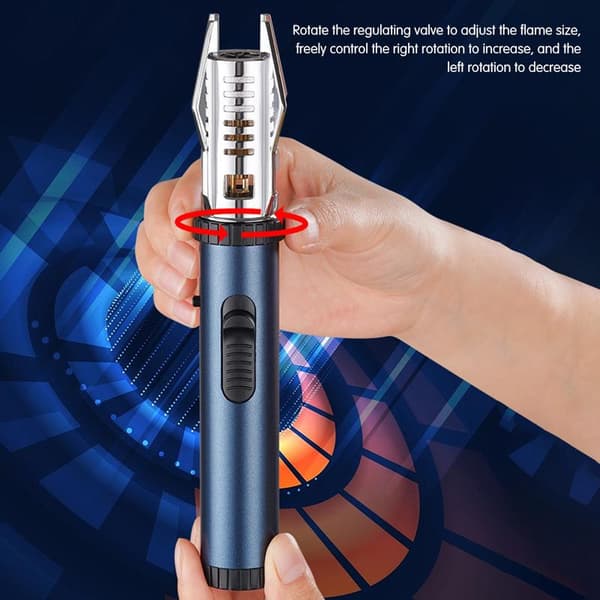 Camping Outdoor Windproof Straight Flame Lighter Adjustable Red Flame Inflatable Lighter for Grilling BBQ Black