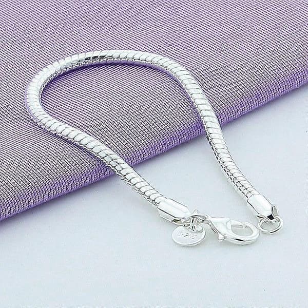 Mode Kvinnors Vackra 3mm 925 Sterling Silver Ormkedja Armband Semesterpresenter