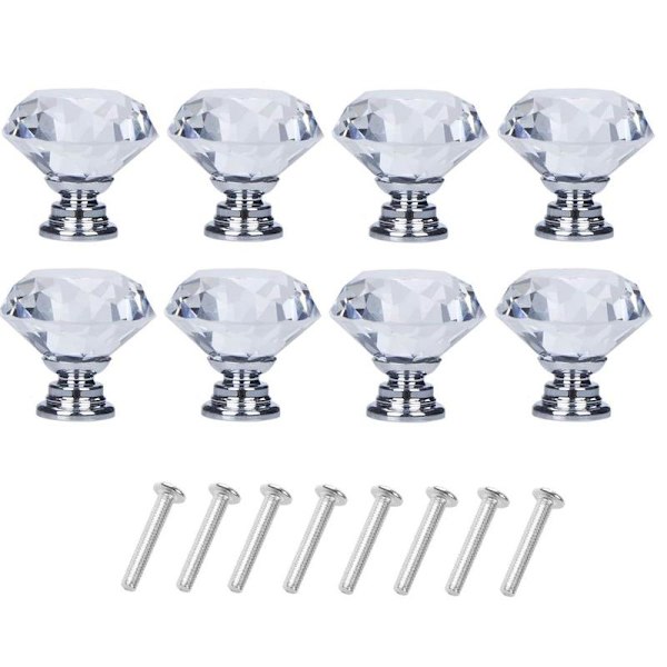 Diamond Shaped Glass Knobs Transparent/Silver 8 pcs 246