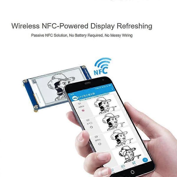 Waveshare 2,7 tommer passivt NFC-drevet E-papirmodul uden batteri, trådløs strømforsyning og dataoverførsel Blue