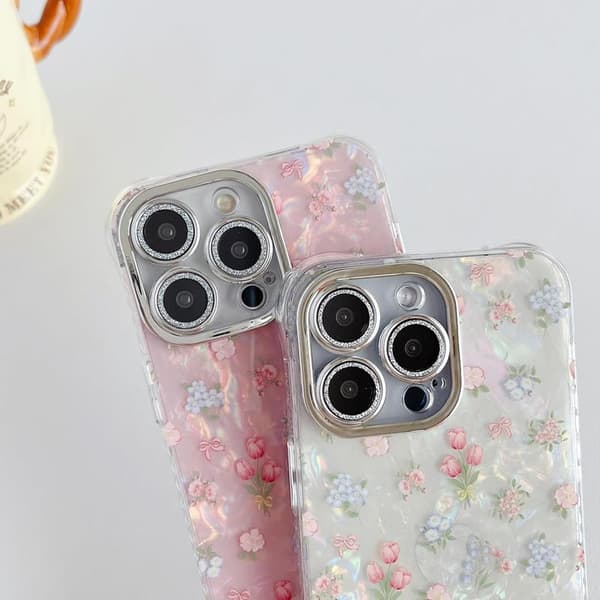 (White) Sweet Tulip Flower Bowknot Shell Pattern Phone Case Compatible with iPhone 12 Case