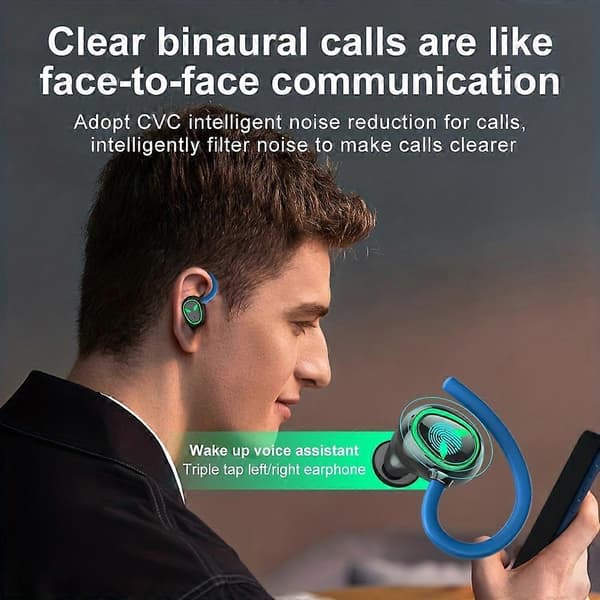 Sport Bluetooth-headset öronmonterat smart vattentätt coolt LED-ljusdisplay Bluetooth-headset