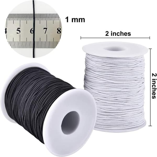 Elastisk tråd til armbånd, 2 ruller 1 mm Robust elastisk tråd til smykkefremstilling, halskæder, perler sort og hvid Black and White