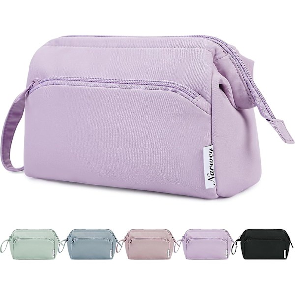 Large Makeup Bag Wide-Open Zipper Pouch Travel Toiletry Bag Cosmetic Organizer for Women (Purple)