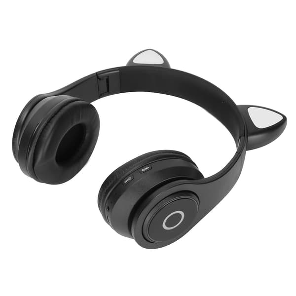 B39 Katteøre Bluetooth Headset Sødt Justerbart Bas Bærbart Trådløst Bluetooth Headset med Lydkabel til Børn (Sort)