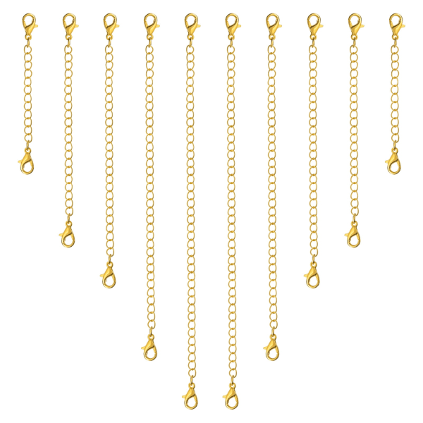 10-pack halsbandsförlängare förlängningskedjor med hummerlås, 5 storlek guld