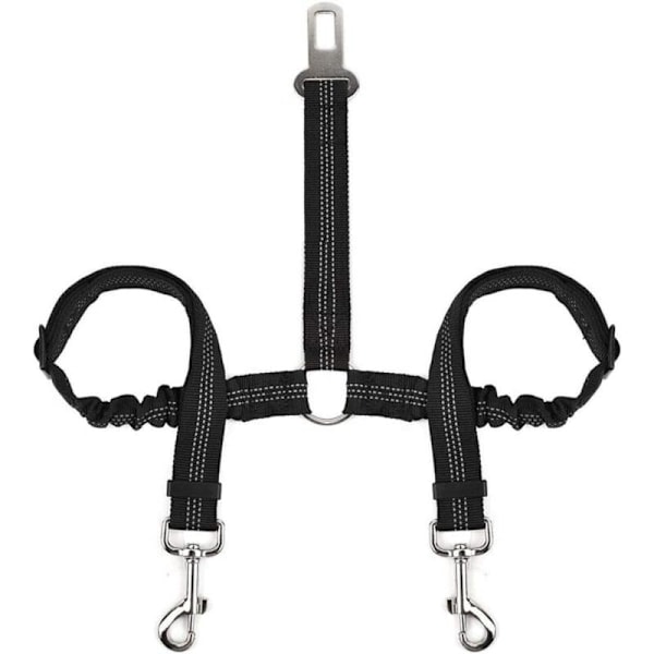 Dubbelt säkerhetsbälte för husdjur, justerbart med elastisk bungee