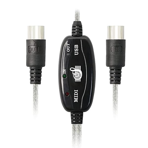 USB MIDI-kabeladapter, USB typ A hane till MIDI DIN 5-polig in-ut-kabelgränssnitt med LED-indikator [DB] Som visas