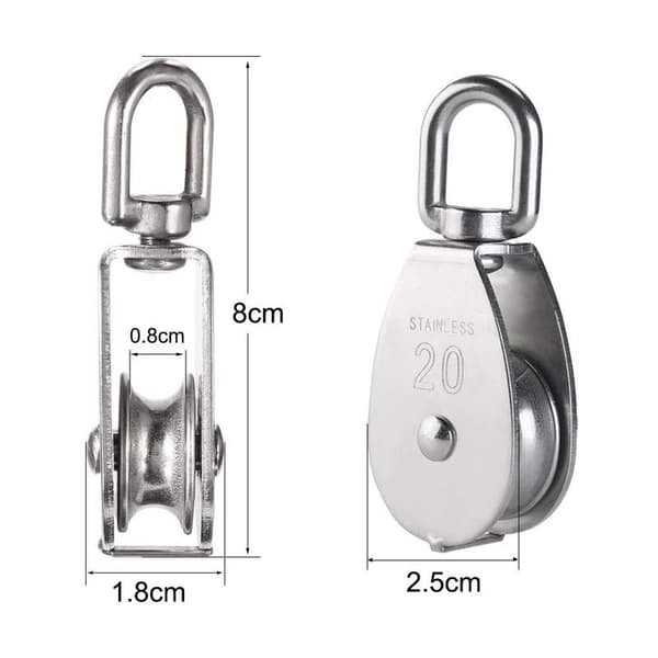 2 stk. M20 enkelt remskive 304 rustfrit stål, 20 mm enkel